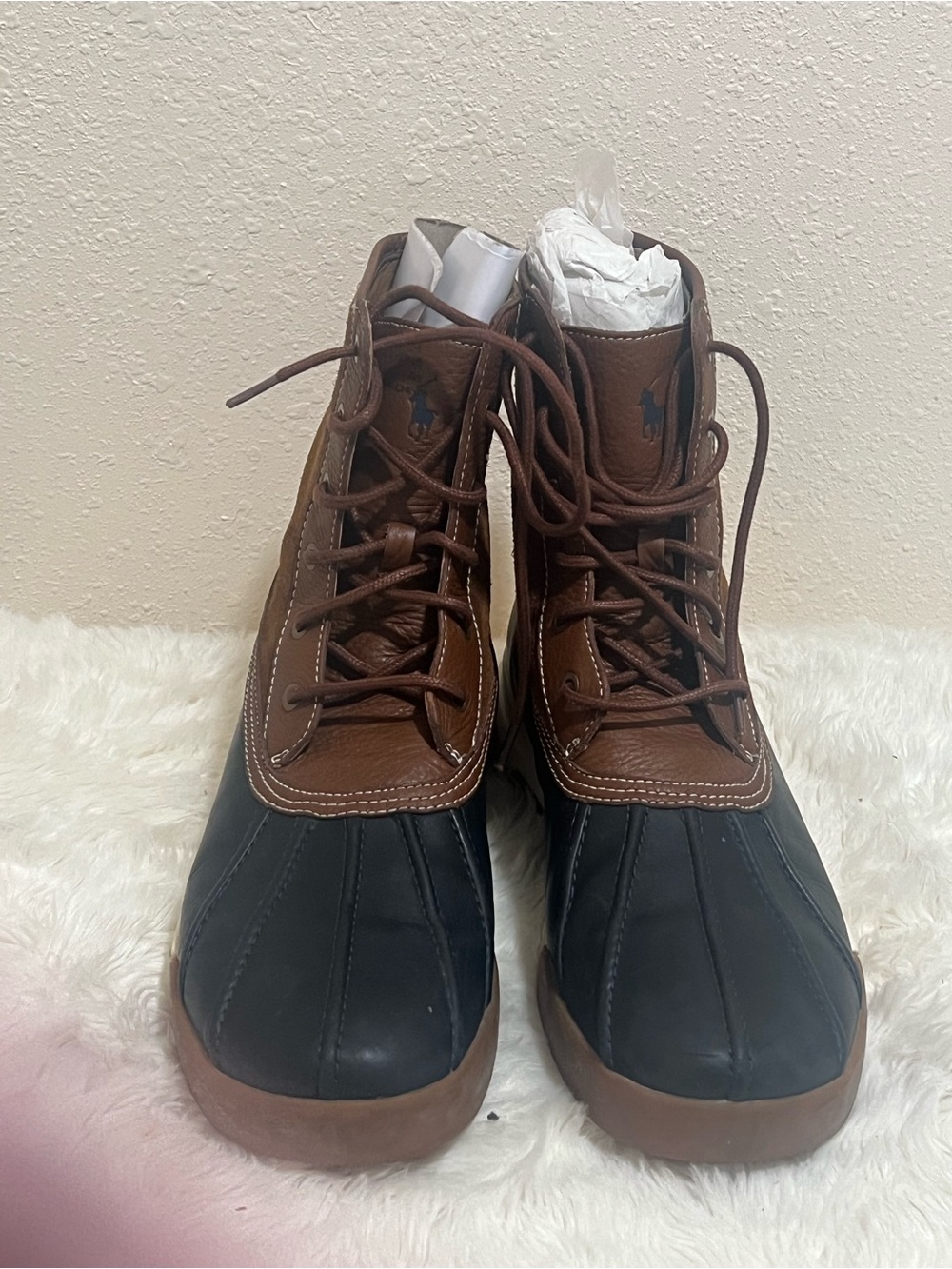 Ralph Lauren Brown and Black Men's Lace-Up Duck Boots